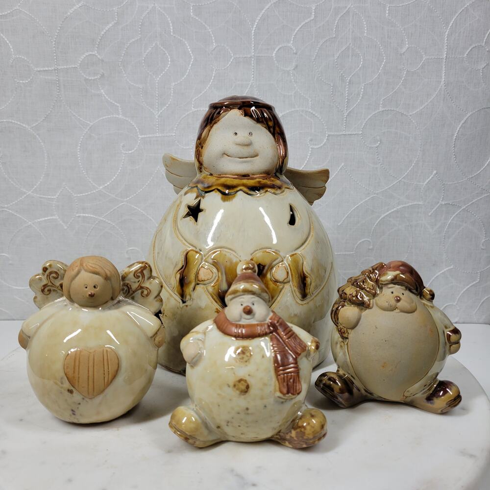 Darice Ceramic Christmas Holiday Decor 8" Angel 3" Santa Snowman Votive Holder